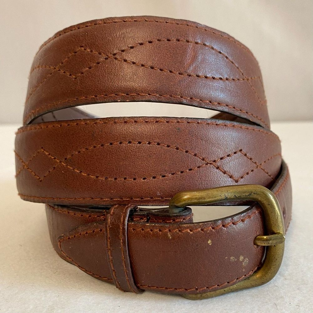 💎Playboy Genuine Leather Belt Men 3840 Waist Vintage Caramel Brown Brass Buckle